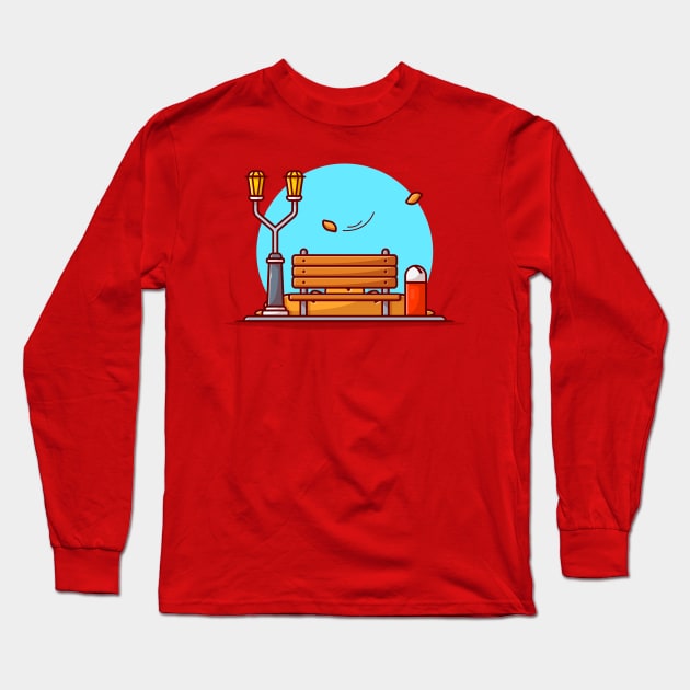 Bench in Park with Street Lamp And Trash Cartoon Vector Icon Illustration Long Sleeve T-Shirt by Catalyst Labs